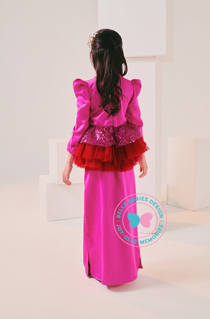 Tiered Sequin Kurung  - Magenta Red