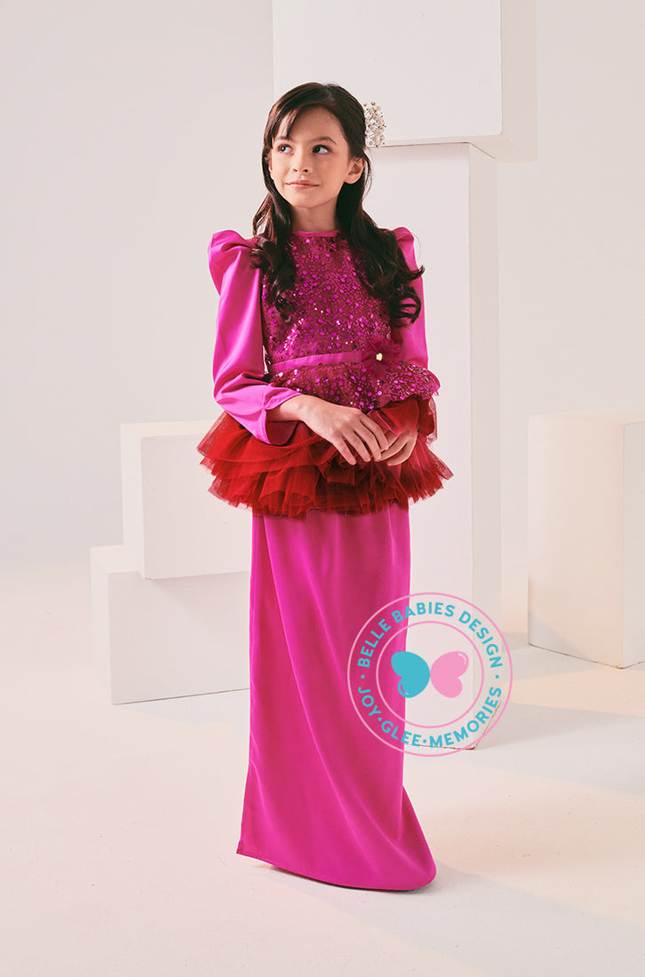 Tiered Sequin Kurung  - Magenta Red