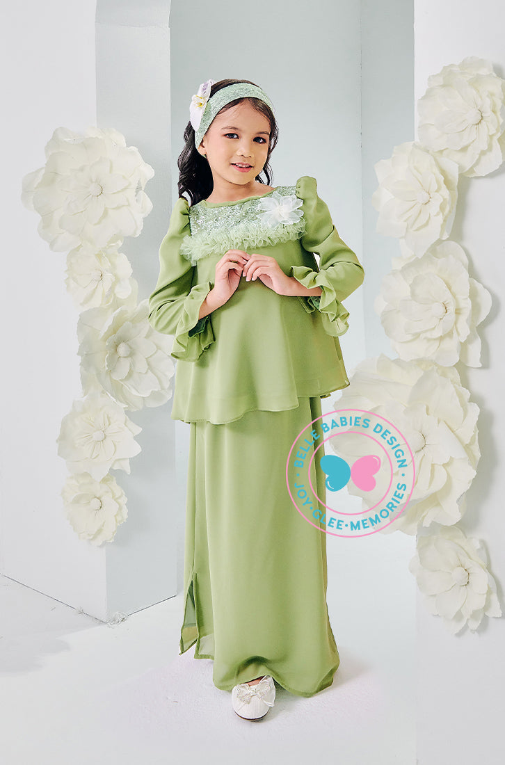 (DEPOSIT-PREORDER) The Golden Chapter: BBD Demure Modern Kurung (Green matcha)