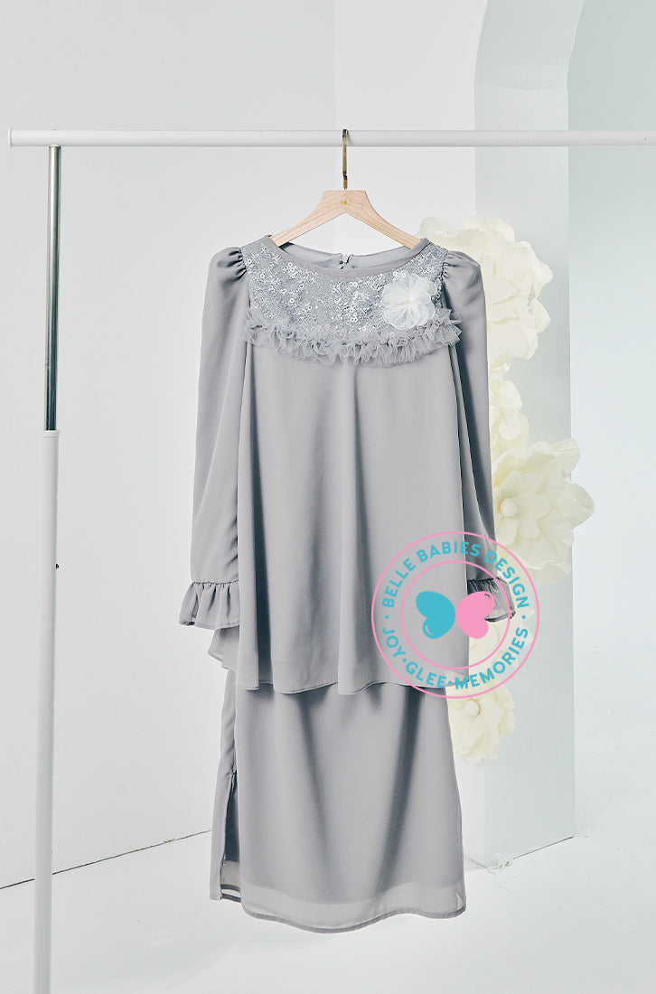 (DEPOSIT-PREORDER) The Golden Chapter: BBD Demure Modern Kurung (Twilight Grey)