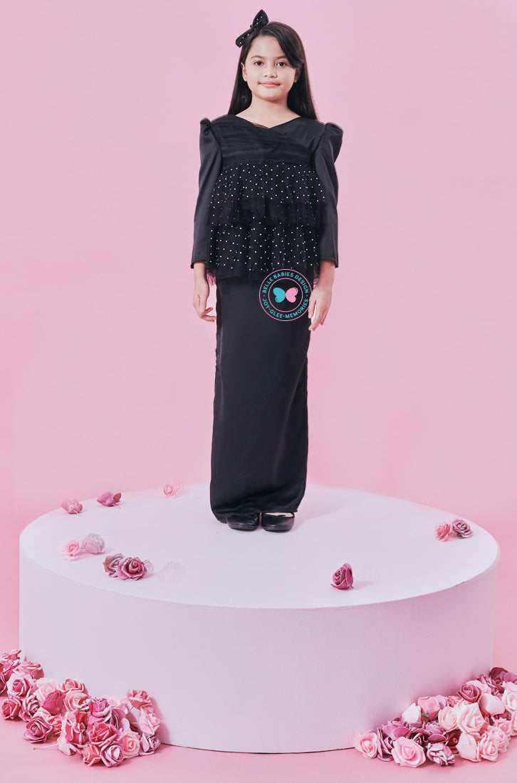 Whimsical Raya 2022 - Sparkly Tiered Kurung - Black